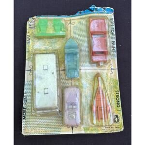 Rare Midgetoy 1960’s Original Plastic Car Boat Camper Toy Set Unopened! -T23